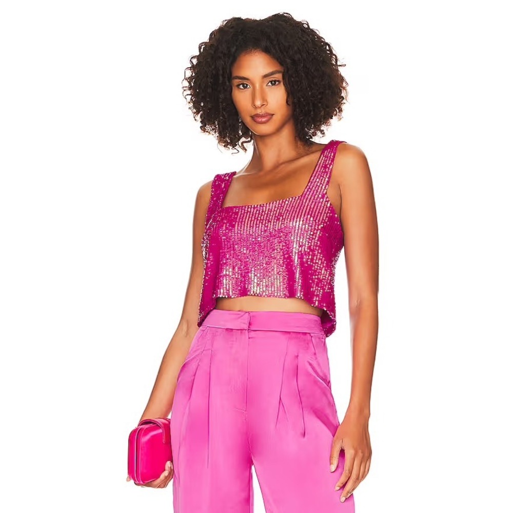 Show Me Your Mumu Tara Crop Top Pink Sequin Disco Large Barbie Bachelorette